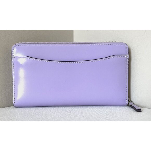 New Tory Burch Britten Patent Zip Continental Wallet Lavender with Card Holder - Picture 5 of 7